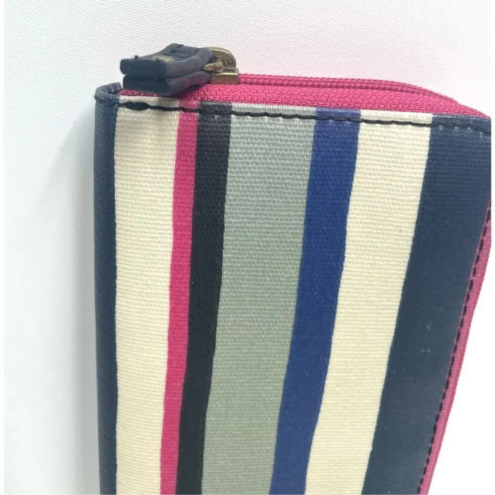 Fossil Eliza Blue Striped Multicolor Accordion Zip Wallet